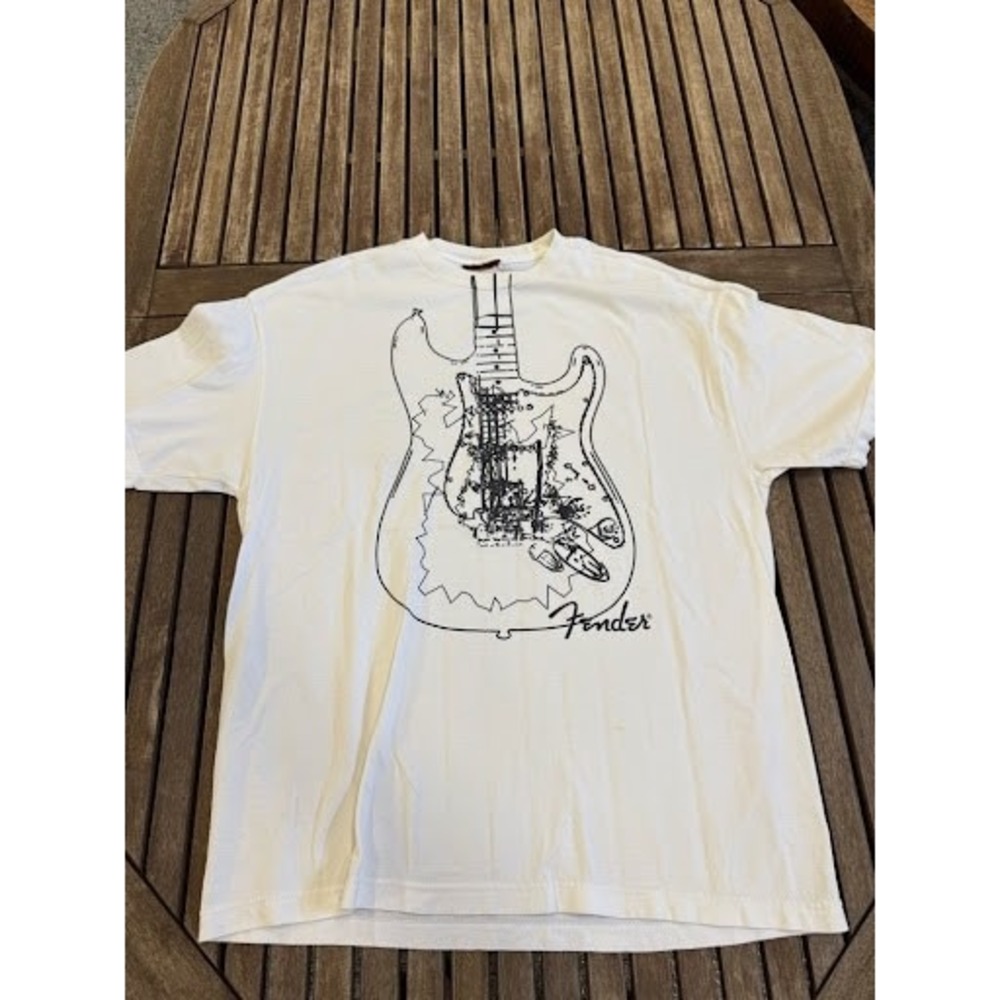 Vintage Fender Electric Guitar Schematic Graphic T-Shirt White Men's XL